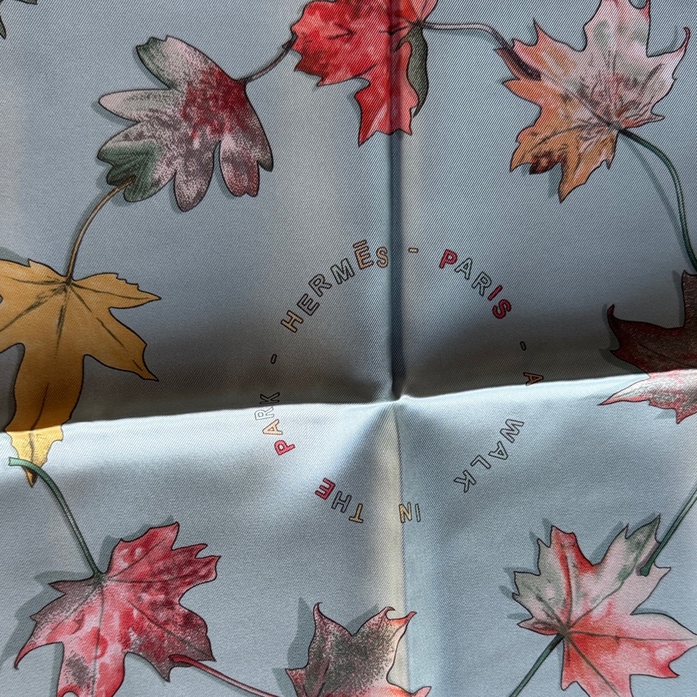Hermes Autumn Leaf Silk Scarf in Red and Yellow